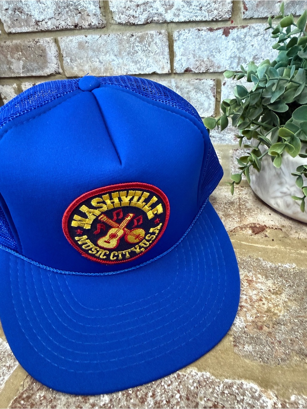 Vintage | Blue Nashville Music City Hat with Red & Yellow Patch